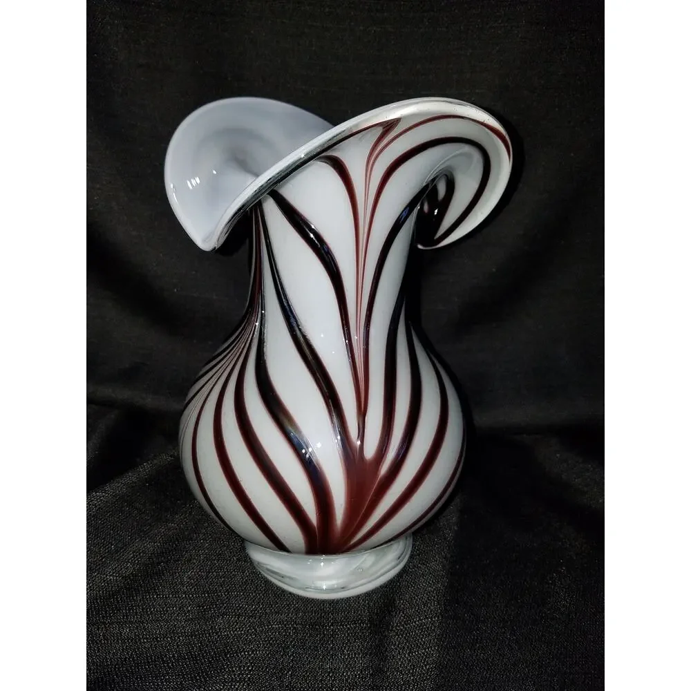 Vintage Hand-blown White & Dark Cherry Vase